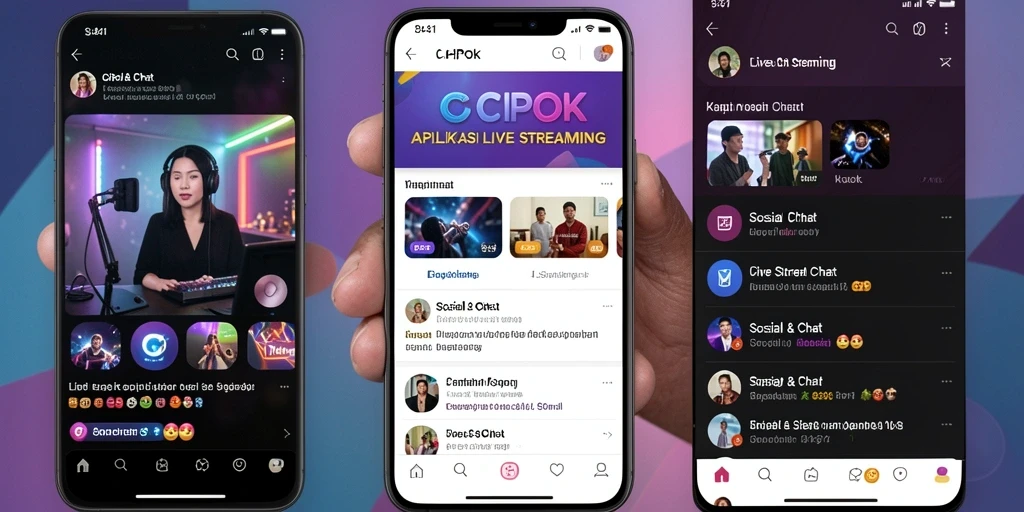 Antarmuka menarik aplikasi Live Streaming CIPOK dengan berbagai fitur interaktif.