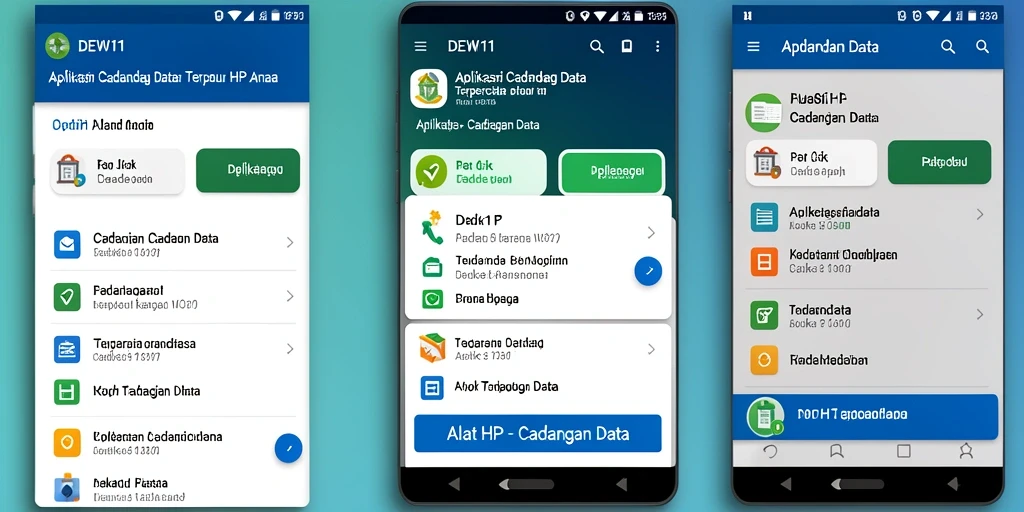Antarmuka DEWI11 menampilkan fitur Cadangan Data yang mudah digunakan.
