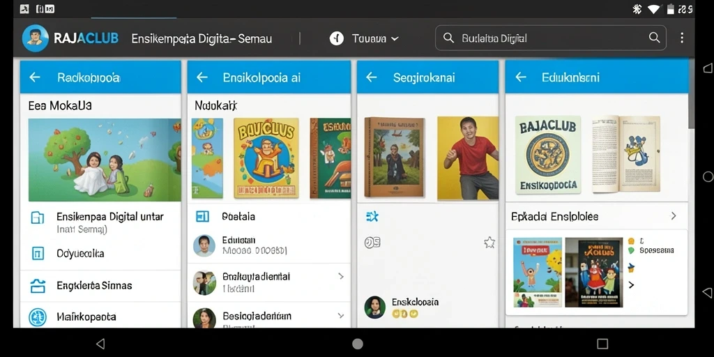 Antarmuka aplikasi RAJACLUB menampilkan fitur Ensiklopedia yang lengkap dan mudah digunakan.